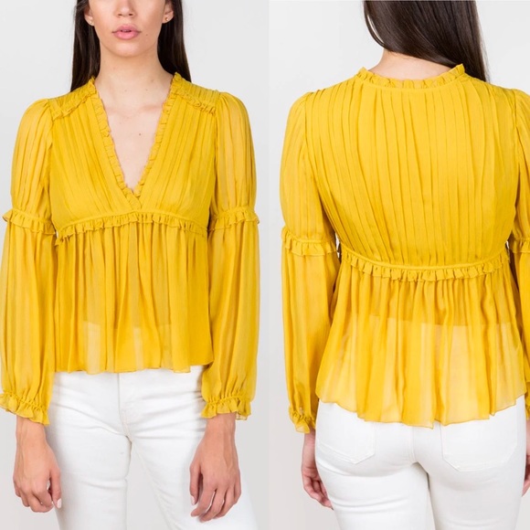 Ulla Johnson Tops - Ulla Johnson Silva Blouse Honey V-Neck Top Fall 100% Silk *Flawed*